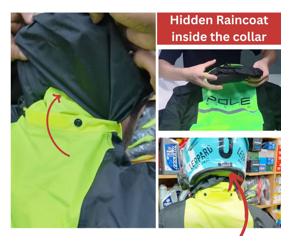 Hidden Raincoat inside the collar